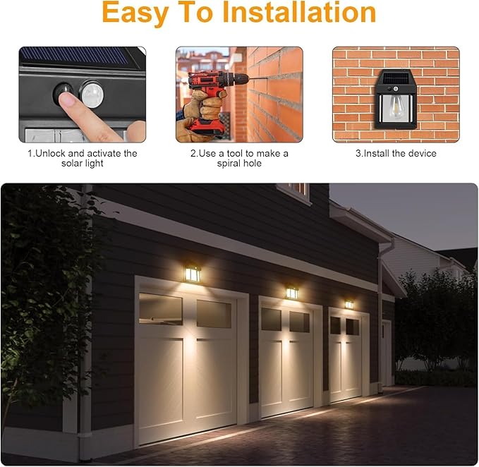 Solar Wall Bulb Lamp Sun Powered Light Outdoor with Motion Sensor Waterproof Exterior LED Sconce Lamp Auto Charging Security Outdoor Sensor Lighting Modes Lantern (Pack of 1 Pcs)