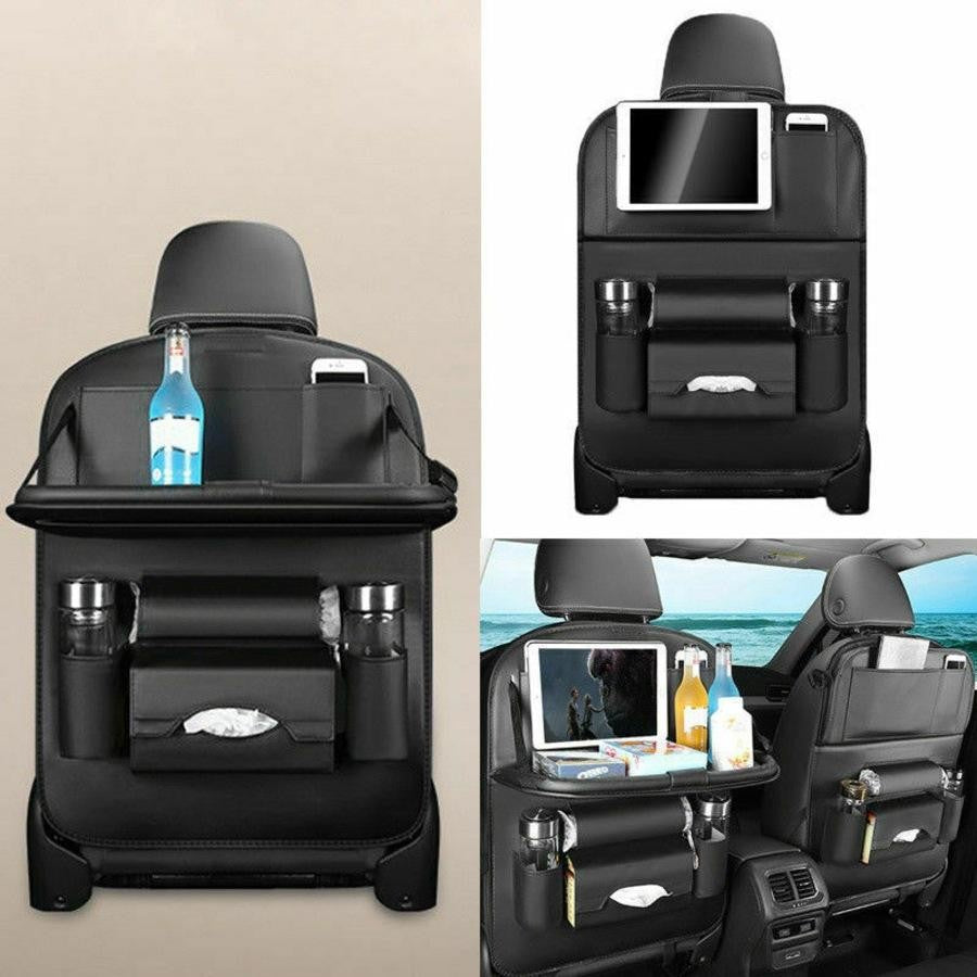 Car Back Seat Organizer with Foldable Tray & Storage Pockets