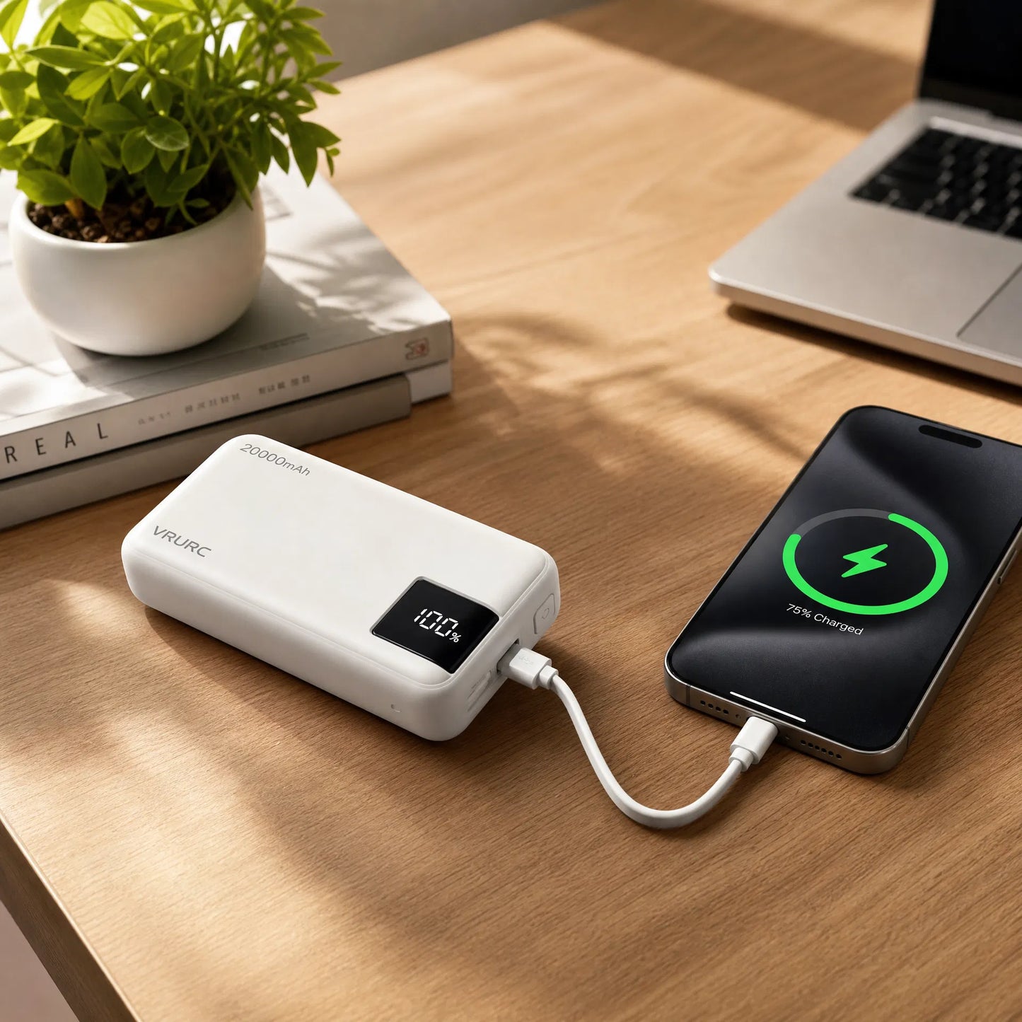 Portable Power Bank 20000mAh | 22.5W Fast Charge with 4 Built-in Cables & Digital Display