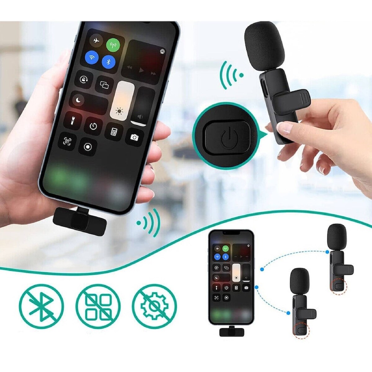 Wireless Lavalier Microphone Compatible with iPhone/iPad/Android Phone/Laptop,  Plug-Play Lapel Clip-On Mic with Noise Reduction for Video Recording/Live Steam/Interview/TikTok/YouTube