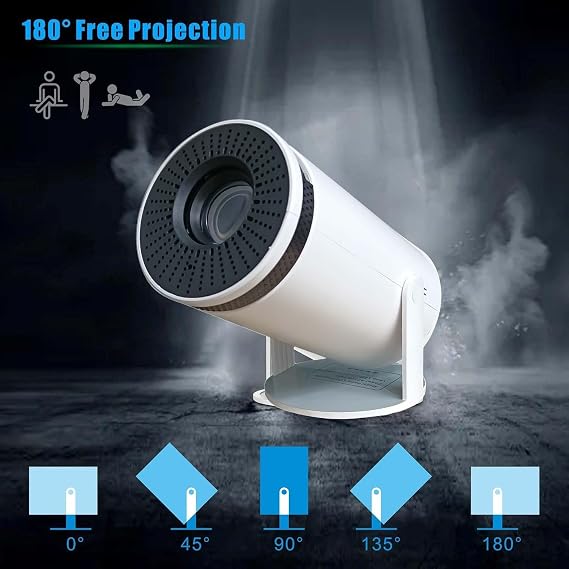 Mini Projector with WiFi and Bluetooth, Outdoor Portable Movie Projector 1080P Support, Auto Keystone Home Projector for Phone/TV Stick/Laptop, 180°Adjustable Stand