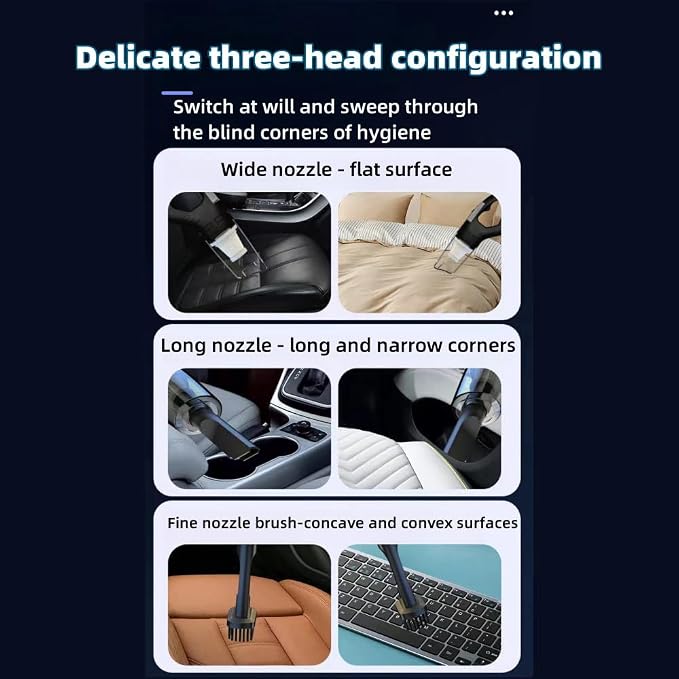 Handheld Cordless Vacuum Cleaner, Portable Vacuum Cleaner, Car Vacuum Cleaner with LED Light and Battery Display, Strong Suction Power for Car/Home/Office (Black)