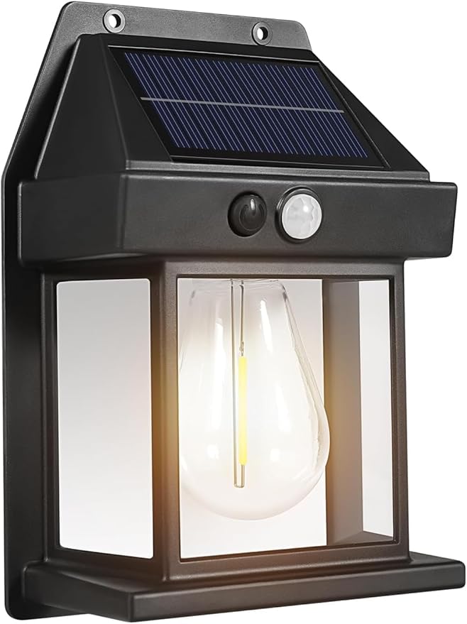 Solar Wall Bulb Lamp Sun Powered Light Outdoor with Motion Sensor Waterproof Exterior LED Sconce Lamp Auto Charging Security Outdoor Sensor Lighting Modes Lantern (Pack of 1 Pcs)