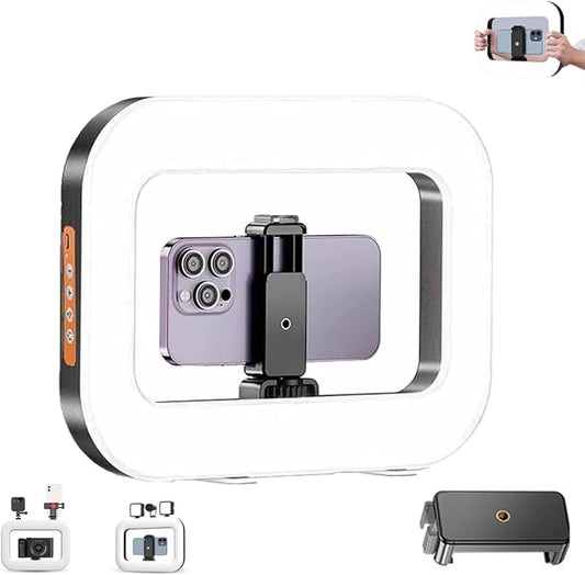 Portable Ring Light for Live Streaming & Photography with phone holder and adjustable settings.