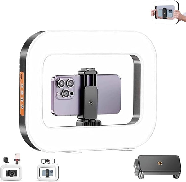 Portable Ring Light for Live Streaming & Photography with phone holder and adjustable settings.
