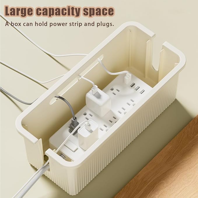 Cable Management Box with Bamboo Lid for Desk Organization
