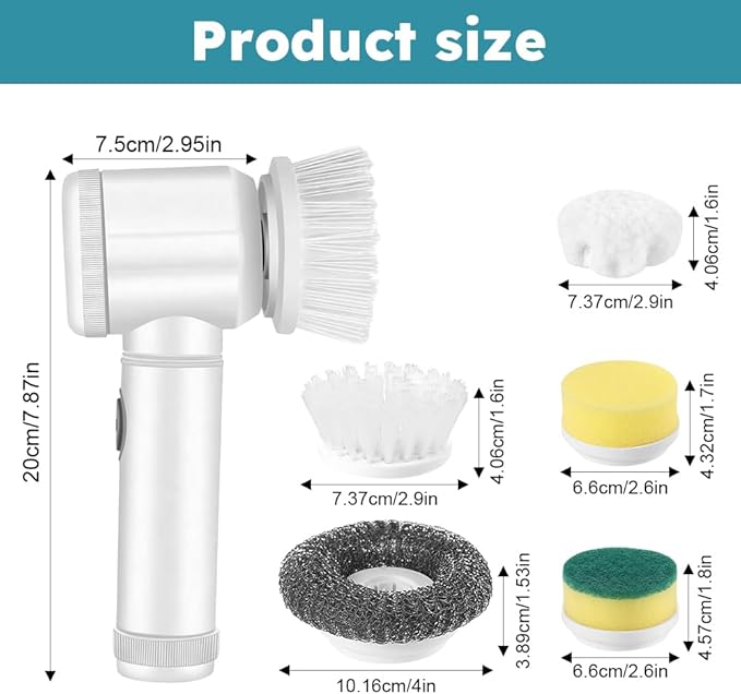 Electric Cleaning Brush, Household Cleaning Device, Wireless Power Spin Scrubber with 6 Brush Heads, Rotary Scrubber for Cleaning Tiles, Kitchen and Tyres