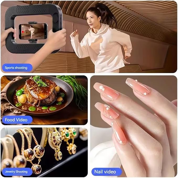 Portable Ring Light used for sports, food, jewelry, and nail video shooting, showcasing versatility in photography.