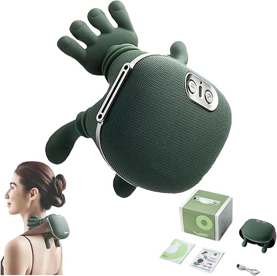 Shiatsu Neck Massager with Heat providing deep tissue relief to a woman, showcasing design and features.