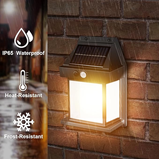 Solar Wall Bulb Lamp Sun Powered Light Outdoor with Motion Sensor Waterproof Exterior LED Sconce Lamp Auto Charging Security Outdoor Sensor Lighting Modes Lantern (Pack of 1 Pcs)