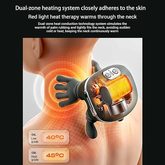 Shiatsu Neck Massager with heat features dual-zone heating system for therapeutic muscle relief.