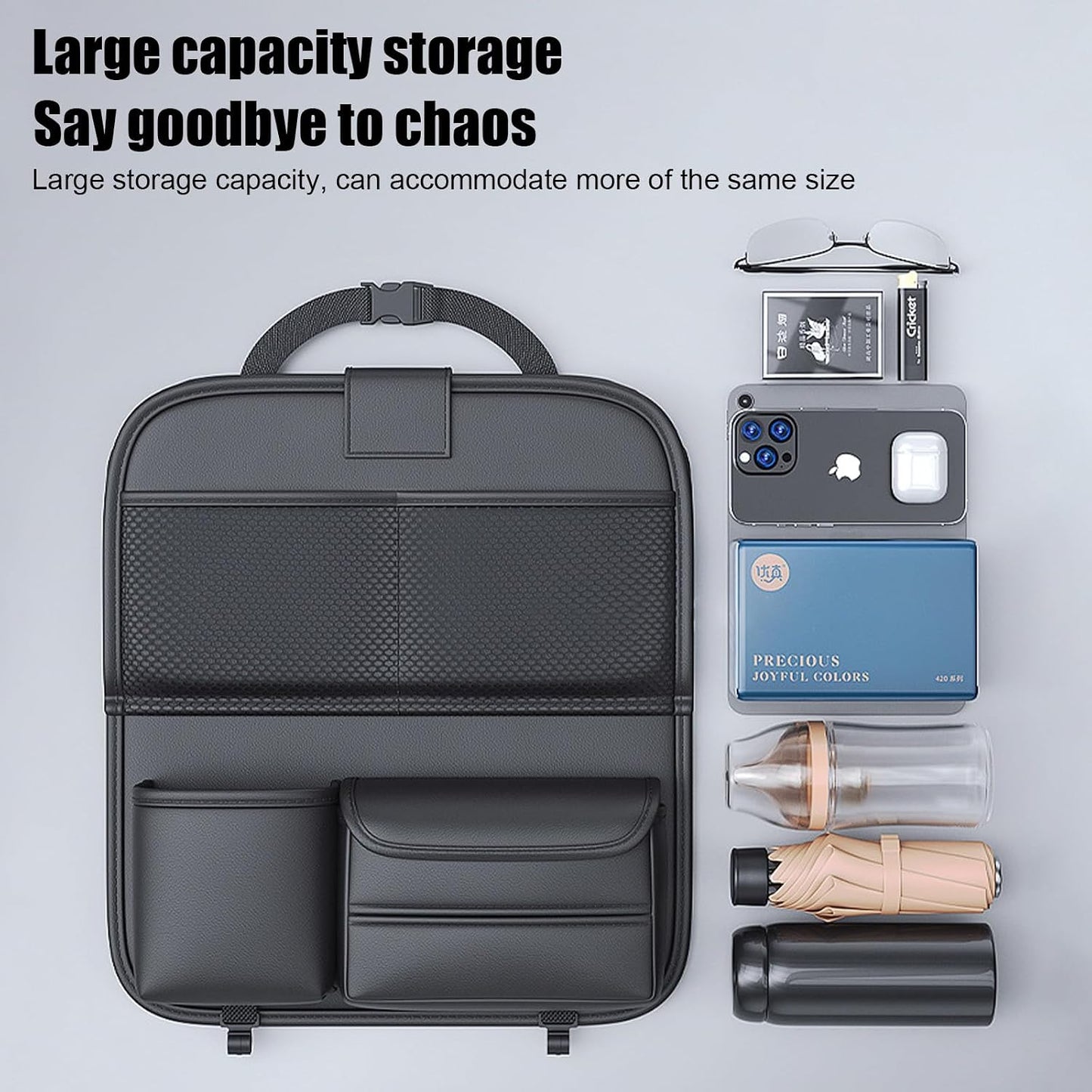 Car Back Seat Organizer with Foldable Tray & Storage Pockets