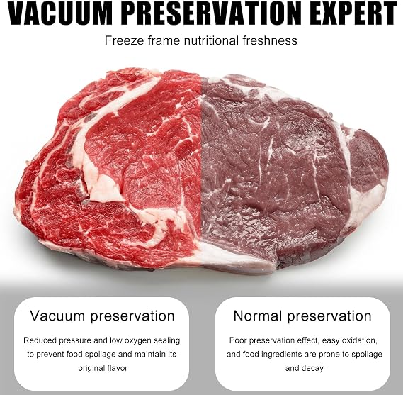 Vacuum Sealer comparison showing the benefits of vacuum preservation versus normal preservation for freshness.