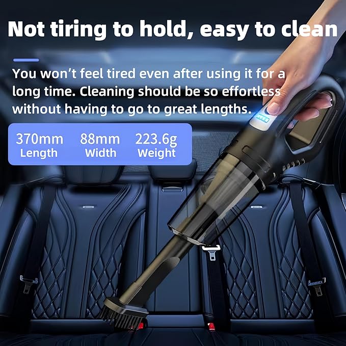 Handheld Cordless Vacuum Cleaner, Portable Vacuum Cleaner, Car Vacuum Cleaner with LED Light and Battery Display, Strong Suction Power for Car/Home/Office (Black)