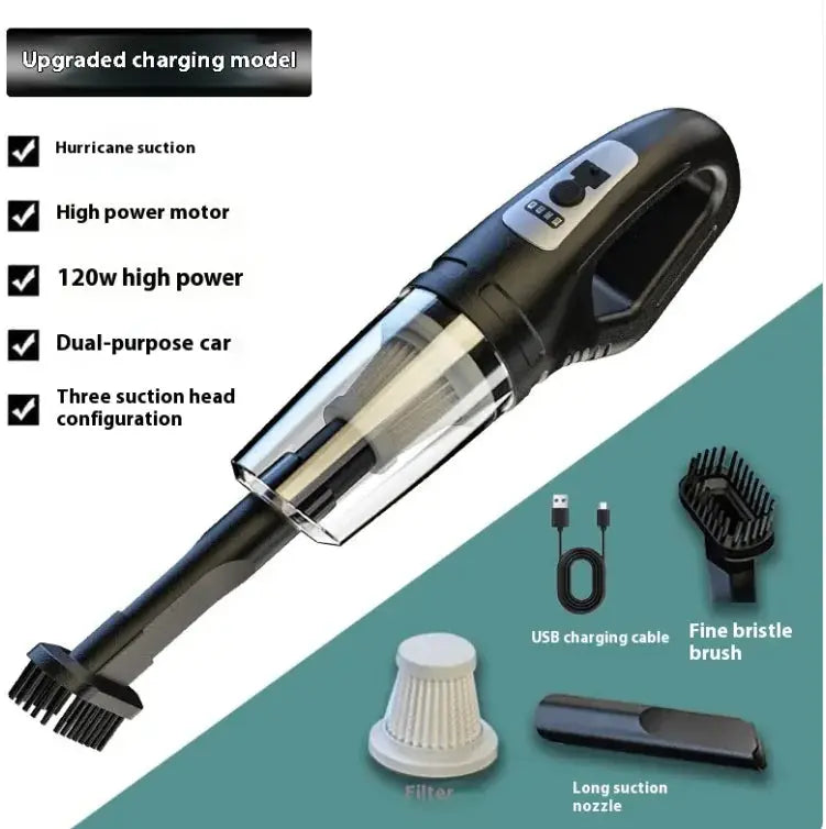 Handheld Cordless Vacuum Cleaner, Portable Vacuum Cleaner, Car Vacuum Cleaner with LED Light and Battery Display, Strong Suction Power for Car/Home/Office (Black)